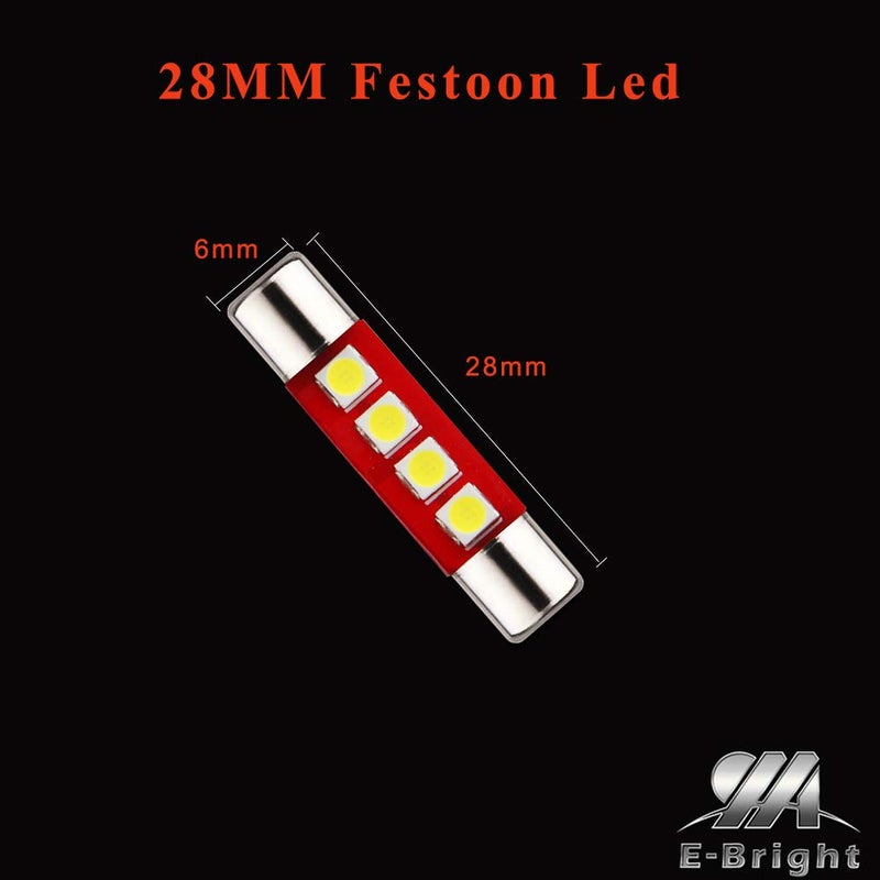 YM EBright YM E-Bright White 28MM Festoon Led For Car Visor Mirror Lights, 14V1CP 6641 6612F Led Festoon Bulb 12V Dome Light, 3030-4SMD, Pack of 6 - Image 2